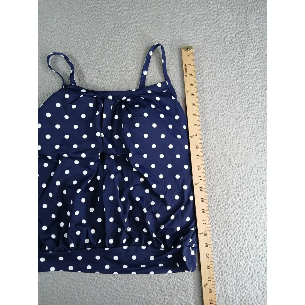Lands End Swim Top Womens 8P Petite Navy Blue Polka Dot Tankini Padded NWT